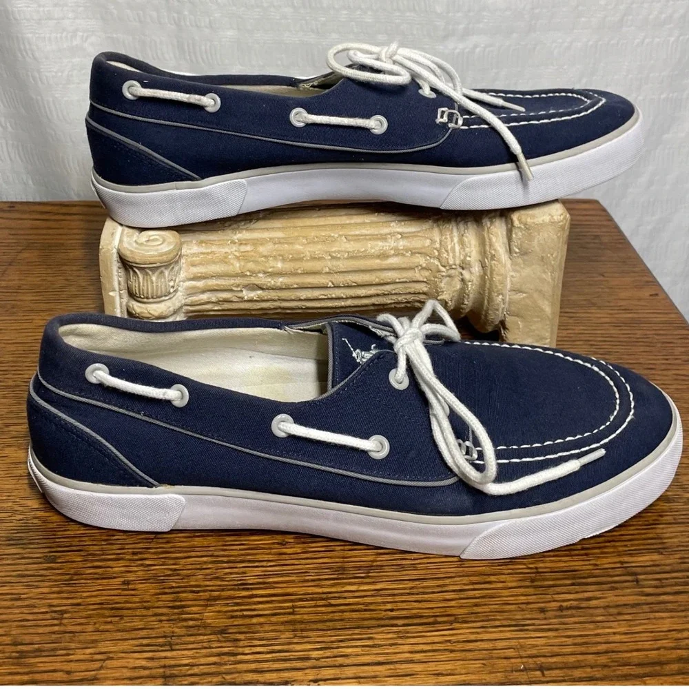 Polo Ralph Lauren Mens Navy Blue‎ Canvas Boat Shoes Deck Shoes Size 12 Nautical